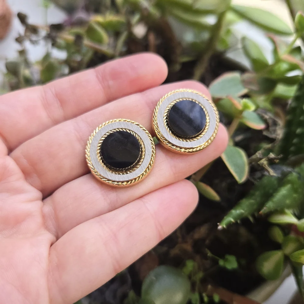 Vintage Black Gold & Silver Modern Classic Cuff Links
